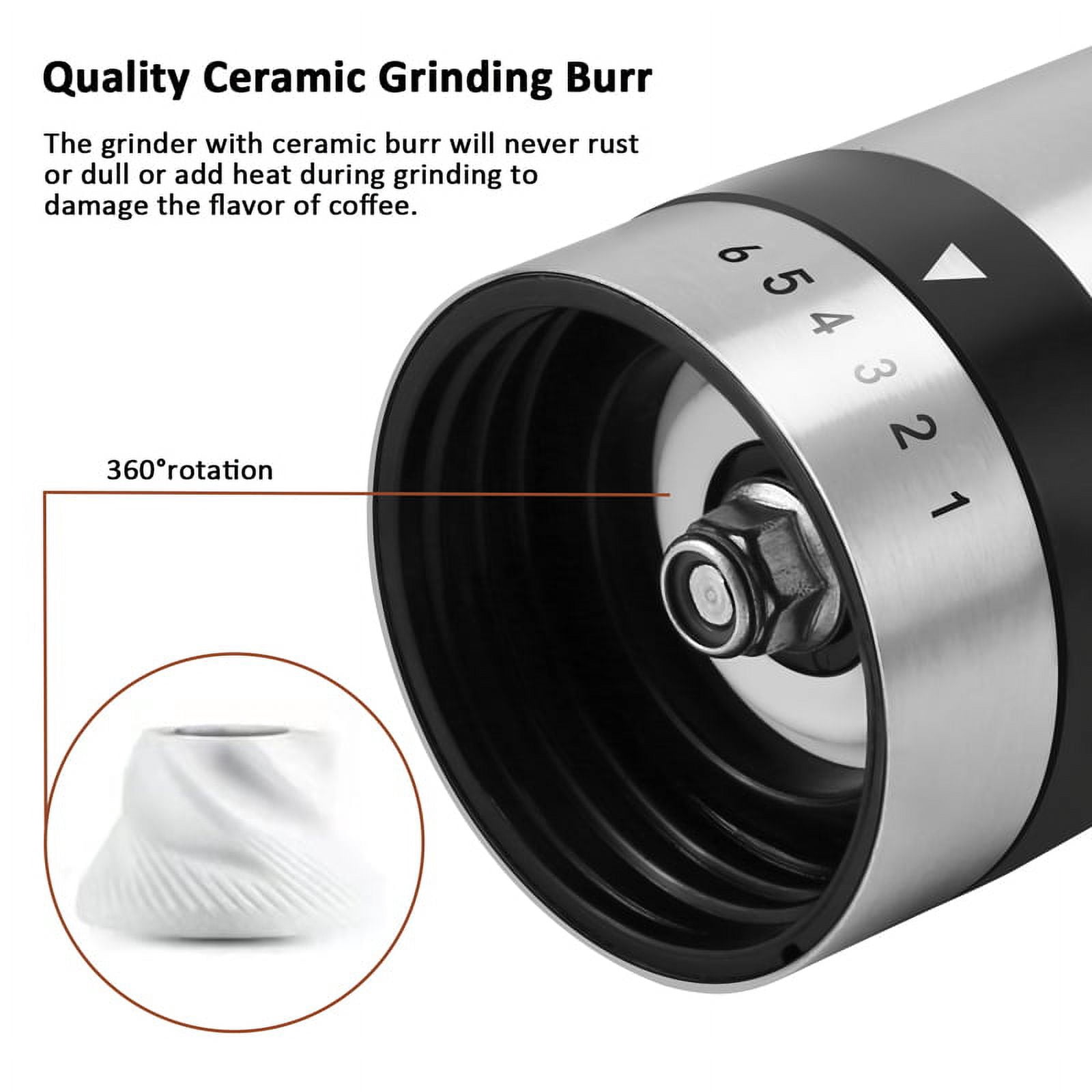 Manual Coffee Grinder - Hand Coffee Mill with Ceramic Burrs 6 Adjustable Settings stainless steel8297