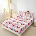 thumbnail image 4 of Manfei Kawaii Cherry Twin Sheet Sets for Kid, Cartoon Fruit Print Twin Fitted Sheet, Pink Plum Buffalo Flat Sheet, Super Cozy Room Decor, 3-Piece, 4 of 7