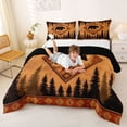 thumbnail image 3 of jejeloiu Western Bear Full Size Comforter Sets,Forest Silhouette Bedding Comforter Set For Boys,Orange Brown,Black Reversible,3pcs,1 Comforter and 2 Pillowcases, 3 of 7
