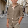 thumbnail image 2 of PRfgtbd Boys Shirts Kids Summer Hooded Shirt Long Sleeve Button Down Shirts Beach Tops Soft Breathable Solid Color Casual Wear Casual T Shirt Tops, 2 of 4
