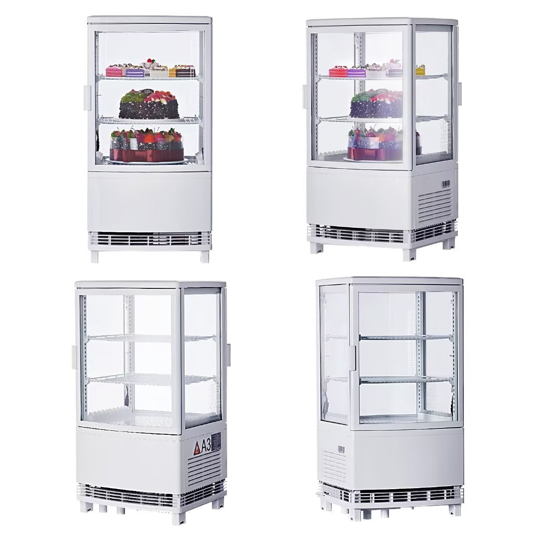 Commercial Refrigerator Display Case 2 Cu.FT, Double-Layered Glass Display Cake Fridge with Interior LED Lighting, Adjustable Shelves