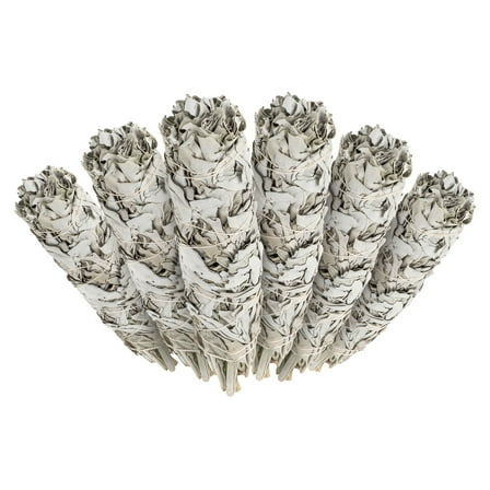 6 Pack - Premium California White Sage Smudge Sticks, Each Stick Approximately 4 Inches Long - Incense Garden Brand. Made in USA.