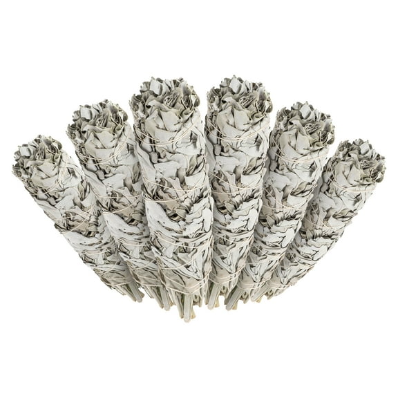 6 Pack - Premium California White Sage Smudge Sticks, Each Stick Approximately 4 Inches Long - Incense Garden Brand. Made in USA.