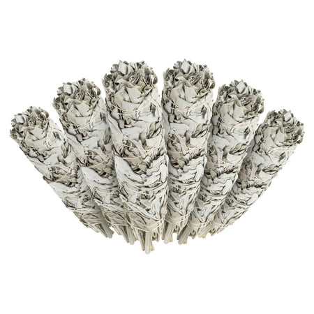 6 Pack - Premium California White Sage Smudge Sticks, Each Stick Approximately 4 Inches Long - Incense Garden Brand. Made in