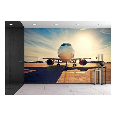 wall26 - Airplane is Taxiing to Take Off at The Sunrise - Removable Wall Mural | Self-Adhesive Large Wallpaper - 100x144 (Best Way To Take Off Wallpaper Glue)