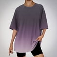thumbnail image 2 of Tops Cortos para Mujeres, Gradiente Cuello Redondo Gota Hombro Camiseta de Manga Corta Top Casual Hecha de 95% Poliéster 5% Elastano, Camisetas Casuales para Mujer, 2 of 3