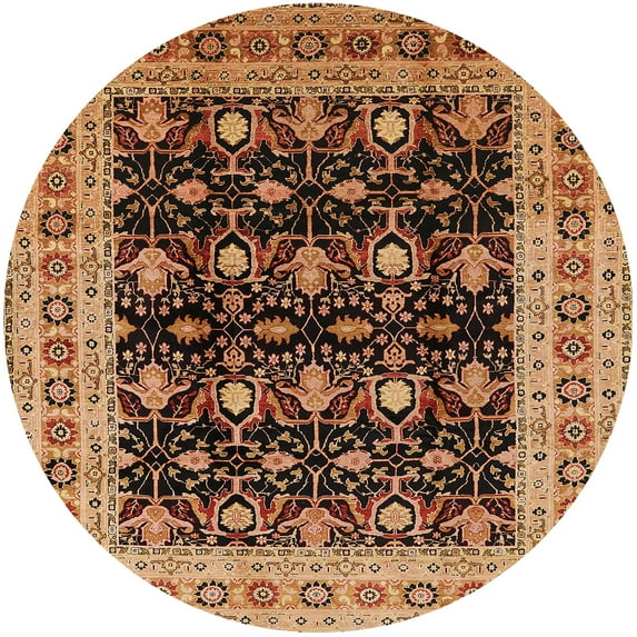 Ahgly Company Indoor Round Mid-Century Modern Orange Oriental Area Rugs, 6' Round