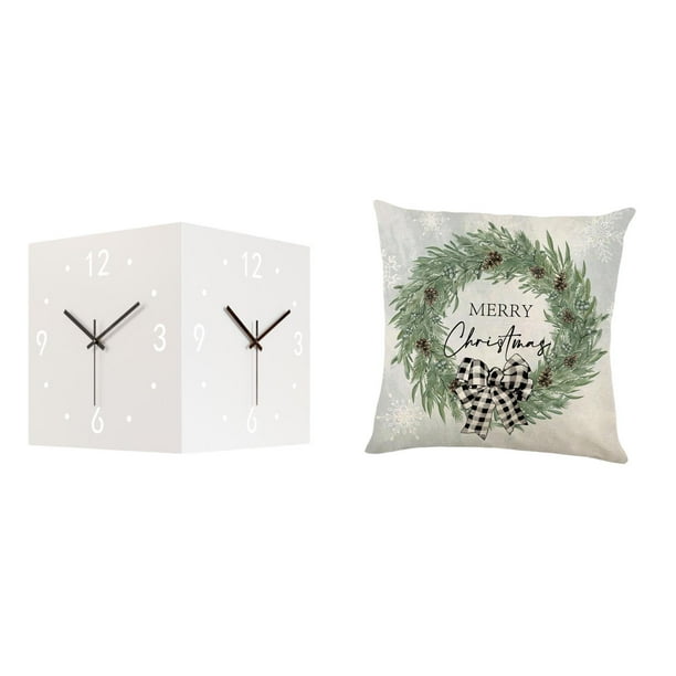 Reloj de pared de doble cara,Reloj de pared de esquina de doble cara para decoración del hogar,Reloj de esquina de metal con diseño creativo,sin tictac.,Funda de almohada,Funda de almohada