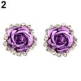 thumbnail image 1 of Grandest Birch Elegant Rose Flower Rhinestone Ear Stud Clip Earrings Women Piercing Jewelry Alloy, Rhinestone Purple, 1 of 4