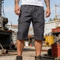 thumbnail image 3 of Betivan Men's Cargo Capri Pants Solid Color Drawstring Elastic Waist Pockets 3/4 Length Loose Fit Casual Summer Outdoor Sports Daily Trousers, 3 of 9