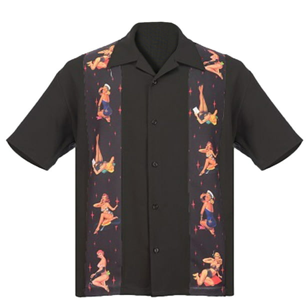 Steady Clothing - Men's Multi Pin Up Panel Button Up Bowling Shirt ...