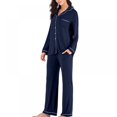 thumbnail image 1 of Automne Hiver Femmes Deux Pièces Pyjama Modal Haut et Pantalons Amples Femmes V-Cou Pantalons à Manches Longues Costume Violet 2XL, 1 of 8