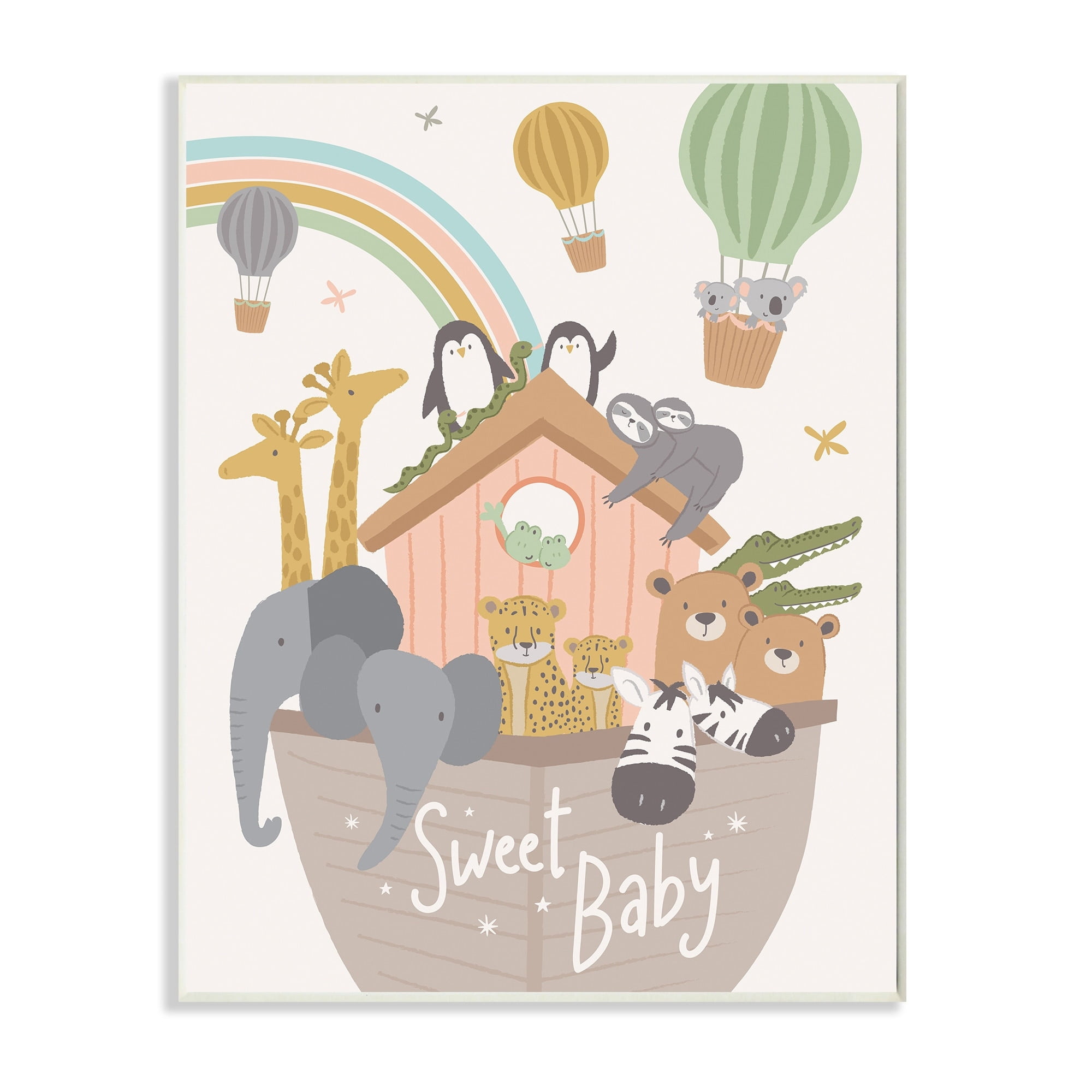 Stupell Industries Sweet Baby Phrase Animal Ark Hot Air Balloons,13 x 19,Designed by Lisa Whitebutton