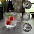 thumbnail image 5 of Ribbed Short Clear Glass Ripple Vintage Glassware Coffee Mug Set with Handle, Four Spoon, 12 oz, 4 Piece Set for Latte Milk Coffee Tea Juice Drinks (350 ml ), 5 of 8
