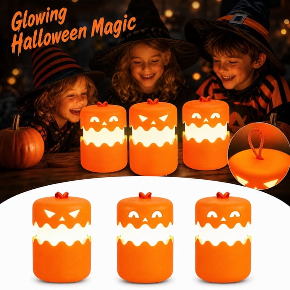 Halloween Decorations Halloween Rechargeable Pumpkin Lantern, Foldable LED Night Light with Double-Sided Expressions, Funny Party Decoration, Portable Glow