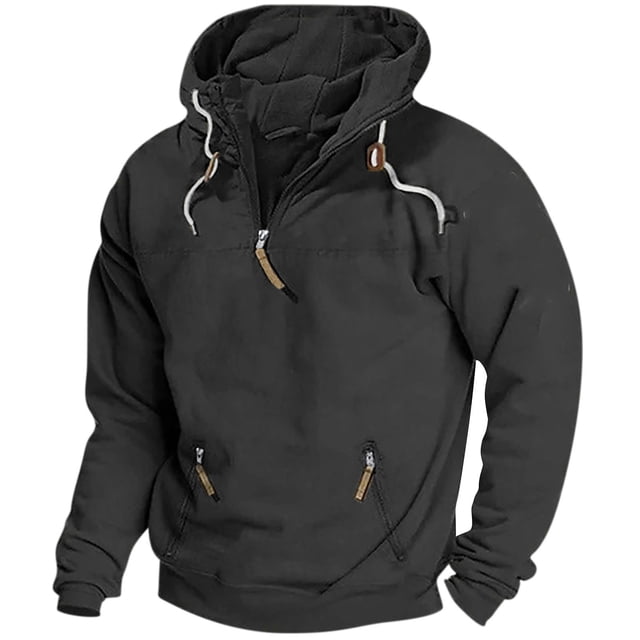 KIHOUT Chandails à Capuche Hommes Mode Décontractée Demi-Fermeture à Glissière Poche Chandail Manches Longues Hauts Chandail en Molleton BK/M