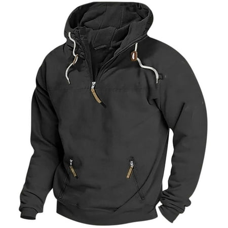 zfhfof Mens Quarter Zip Pullover Cargo Hoodie with Zipper Pocket Tactical Hooded Sweatshirts Windbreaker Vintage Hunting Jacket