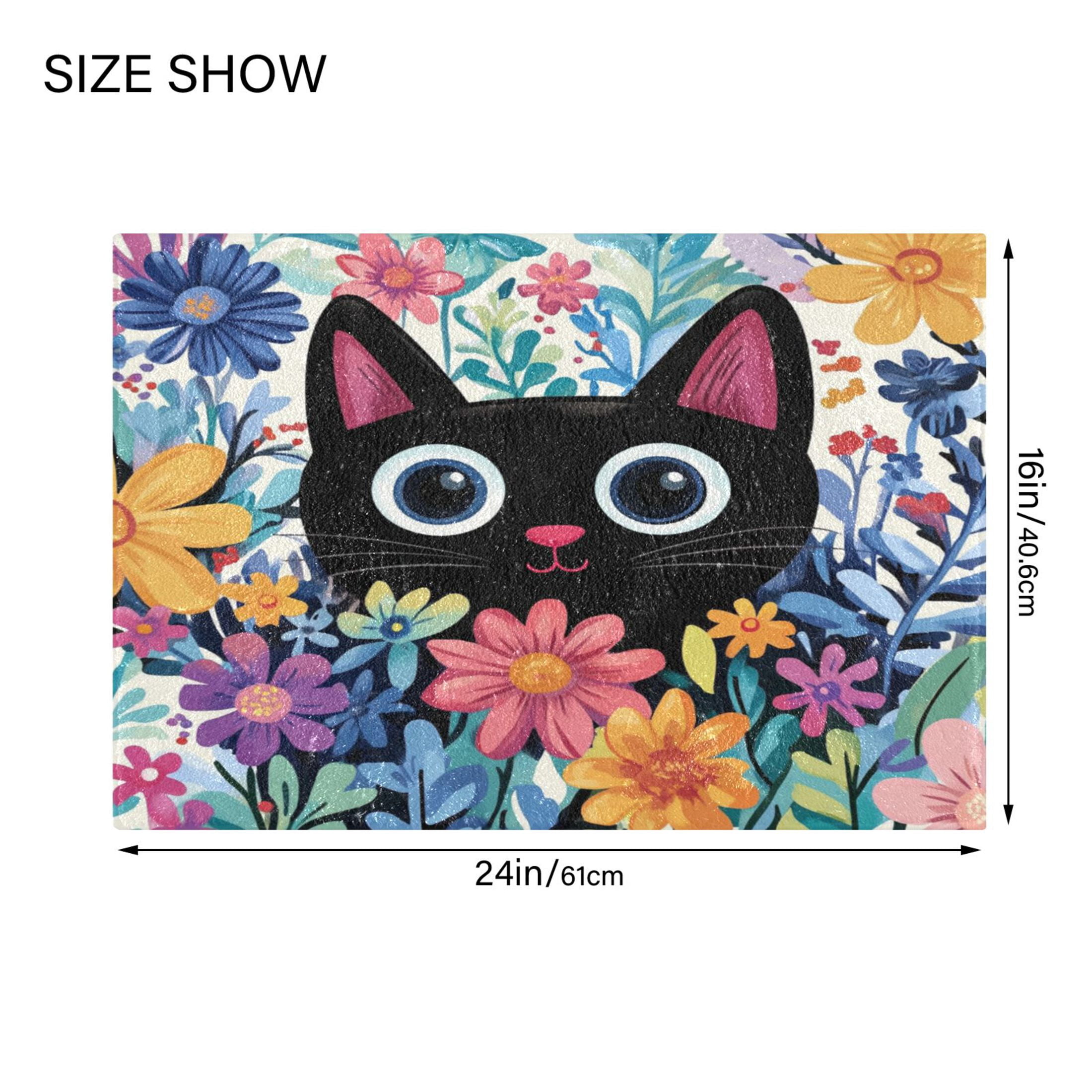 2 Piece Soft Bathroom Rug Set Black Cat in The Flower Bath Mat and U-Shaped Toilet Contour Rug (16"x24"+20"x24")