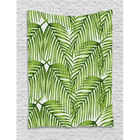 Floral Leaf Hanging Fixture - Plant Tapestry, Fascinating Leaves on Branches Exotic Setting Floral Arrangement Jungle Themed Greens, Wall Hanging for Bedroom Living Room Dorm Decor, Fern Green, by Ambesonne
