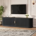 thumbnail image 2 of 66.9" Vintage Rustic TV Stand with Sliding Wood Slatted Doors for TVs up to 75", Farmhouse Media Console with Drawer & Cable Management, Black, 2 of 10