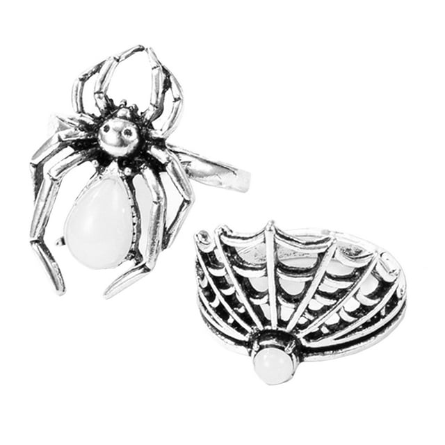 2Pcs Punk Style Metal Alloy Spider Ring Spider Web Ring Jewelry for Women Girls