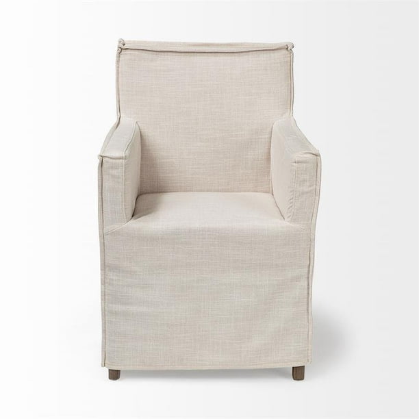 Mercana Elbert Ii Cream Fabric Slip, White Linen Dining Chair Seat Covers