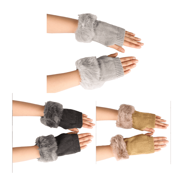 3 pares de guantes de piel nuevos guantes de lana tejidos dedos abiertos medio dedo guantes de lana sintética C