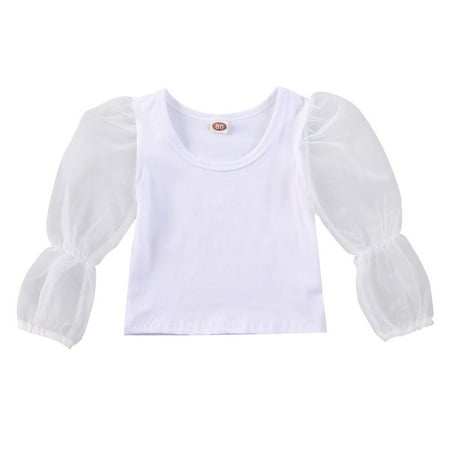 

Calsunbaby Kids Baby Girl t shirt Crop top kids Long Sleeve Mesh Patch Puff Short Tee Shirt Autumnr Clothes White 4-5 Years