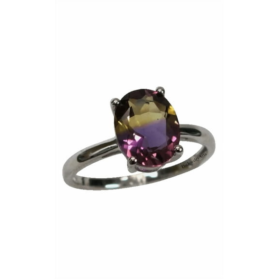 Handcrafted 925 Sterling Silver Natural Ametrine Ring Bi-Color Gemstone Oval Cut Stone Jewelry Ring for Women Ideal for Gifts Silver 3