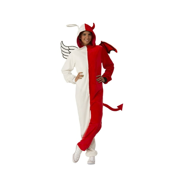 Half Devil & Angel Hooded Jumpsuit Adult Halloween Costume S/M-L/XL