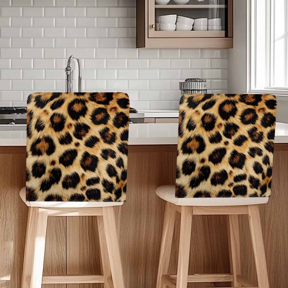 Fashion Wild Style Chair Covers Set of 1 Vintage Brown Leopard Print Chair Back Covers Stretch Removable Washable Chairs Slipcovers Chair Protector for Dining Room Kitchen Party Decor