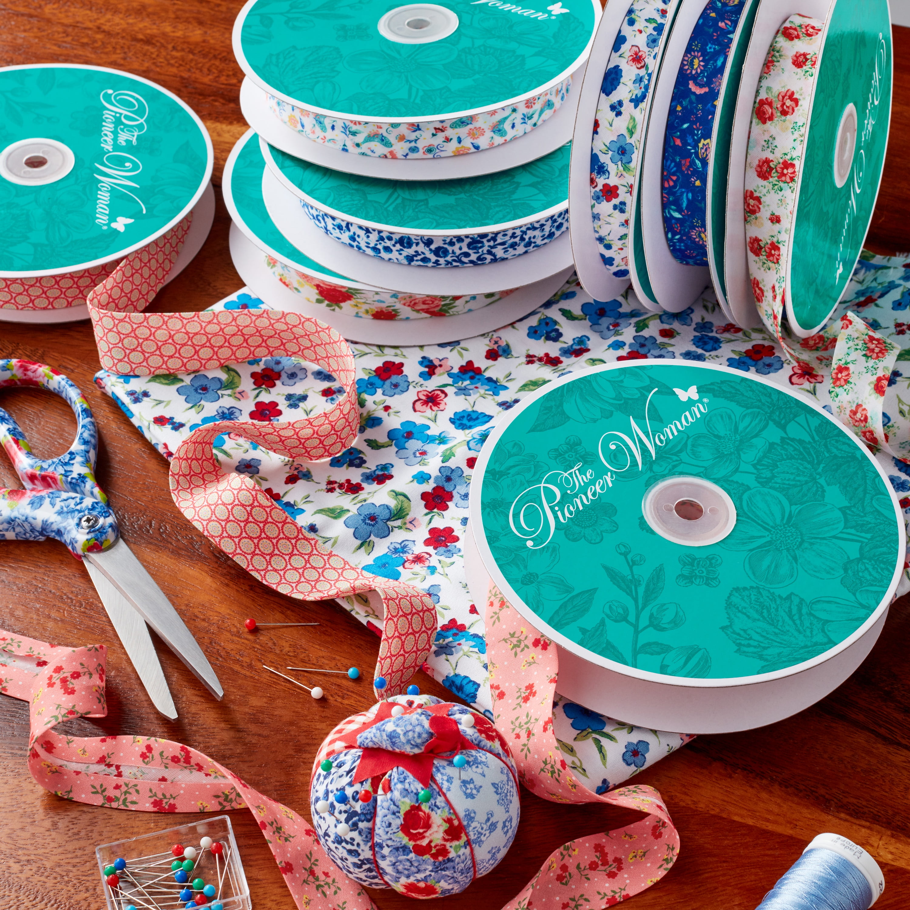 The Pioneer Woman Sweet Rose Double Fold Cotton Quilt Binding Ribbon, 7/8" x 25 Yards