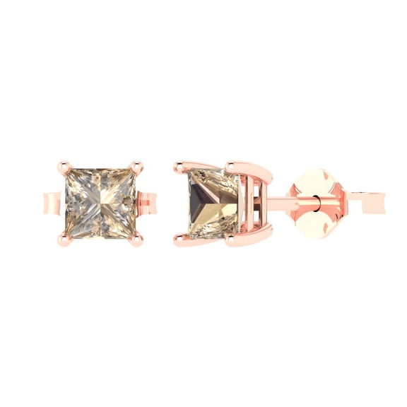 2 ct Push-Back Stud Earrings for Women | 5.5mm Princess Cut Yellow Moissanite | 18K Rose Gold