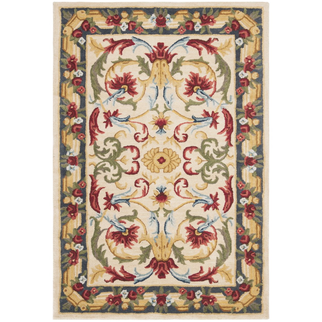 SAFAVIEH Blossom Lakisha Floral Bordered Wool Runner Rug, Ivory/Green, 2'3" x 8'