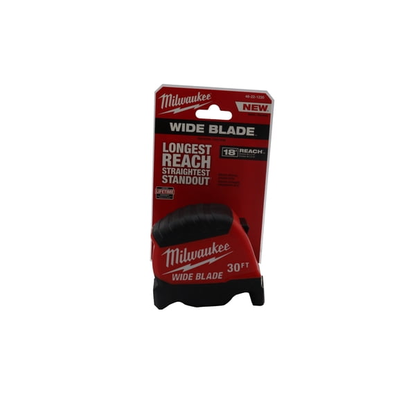 Milwaukee 48-22-1230 30 ft Wide Blade Tape Measure – Longest Reach with 18′ Reach & 15′ Standout, Double-Sided Anti-Tear Coating, Impact-Resistant Body, Large Hook & Architectural Scale