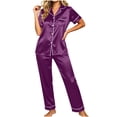 thumbnail image 2 of NominalSnug Satin Pajamas Sets for Women Short Sleeve Button down Sleepwear Wide Leg Pants Loungewear, 2 of 8