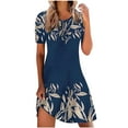 thumbnail image 2 of SMihono Robe Bohème d'Été pour Femmes Grande Taille Femmes Décontractée Col Rond Manches Courtes Imprimé Floral Robe Ample Robes de Plage, 2 of 8
