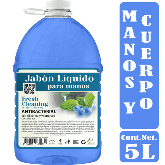 Jabón Líquido Antibacterial para Manos VivoNatural aroma Fresh Cleaning (Fresca Limpieza) 5 litros