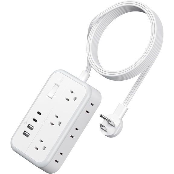 Sur Protector Power Strip with 6 Outlets 4 USB Port, 5 Ft Flat Plug Extension Cord Outlet Extender, White Extension Cord with Multiple Outlets for Indoor, Home, Office Supplies, Dorm Room Essentials