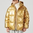 thumbnail image 4 of JUUYY Men's Plus Size Hooded Winter Coat Warm Puffer Jacket Metallic Shiny Thicken Cotton Solid Color Down Coat Gold XL, 4 of 8