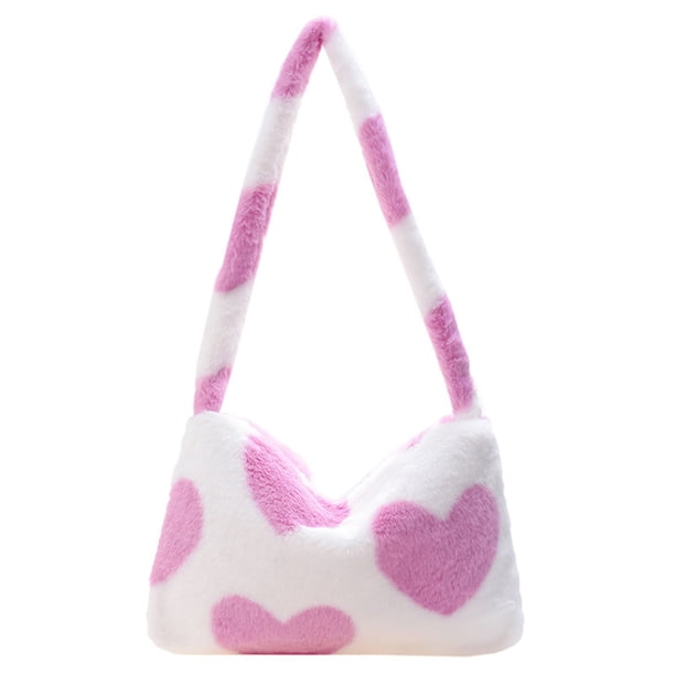 Qarigey Exquisito bolso con estampado de flores y corazones, bolsos casuales de felpa de primera calidad para mujer, bolsos de hombro Bolsas de mensajero y de hombro rosa