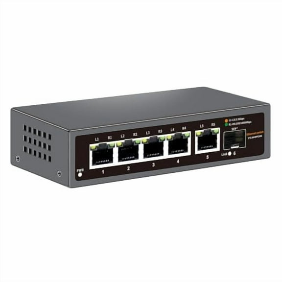 Davuaz 6-Port 2.5G Ethernet Switch - 5 x 2.5G RJ45, 1 x 10G SFP Optical Port, Compatible with 100/1000/2500Mbps Networks, Plug and Play, Metal, Fanless, Suitable for Wireless AP, PC