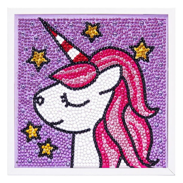 Rhinestone Painting Handmade DIY Educational Toys Children Gifts Full Drill Painting with Frame for Beginners Girls Boys,purple unicorn Yuarrent FN006796-05
