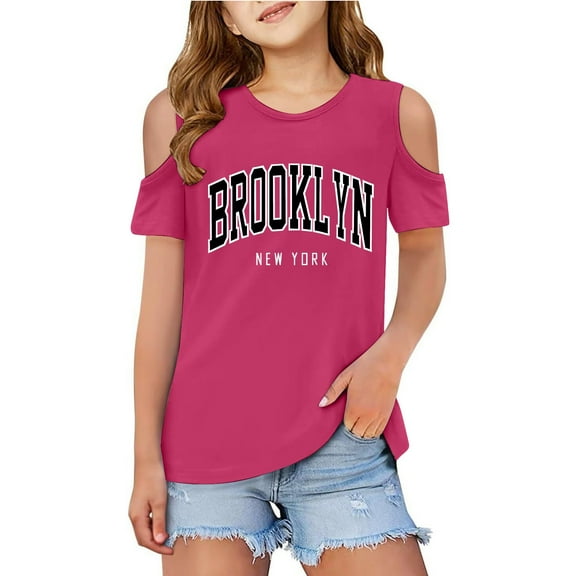 Wangkekeji Girls Shirts,Toddler Girl Shirts Girls' Basic Short Sleeve Shirts Crewneck Kids Tee Tops T-Shirt Kids Fashion Summer Tops