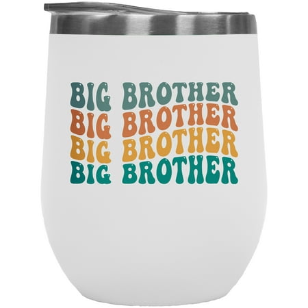 

Big Brother Elder Brother or Sibling Themed Groovy Retro Wavy Text Merch Gift White 12oz Wine Tumbler