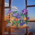 thumbnail image 2 of Fantasy Book Acrylic Suncatcher, Mushrooms Flowers Window Art Book Lover Gift, 2 of 6