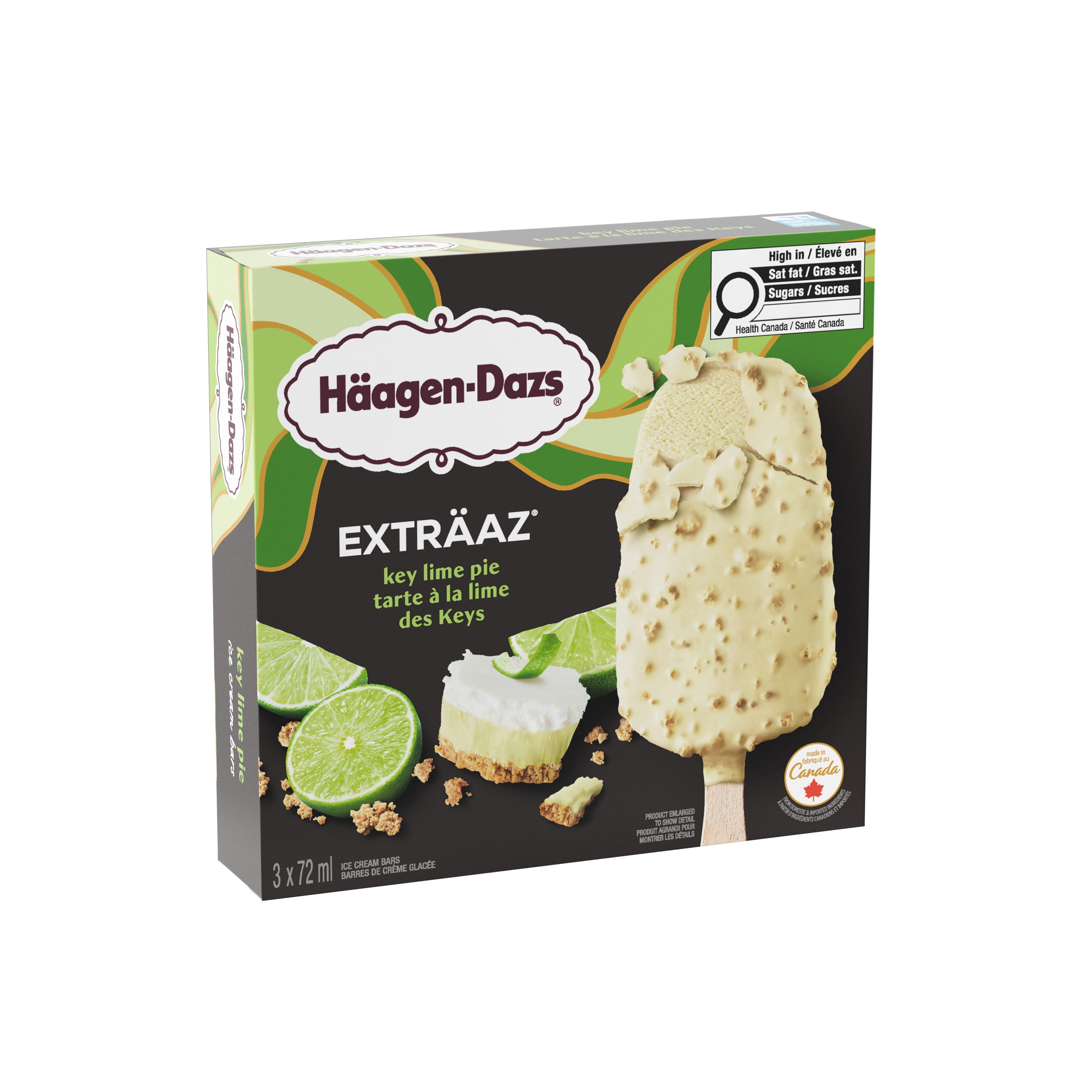 EXTRÄAZ Key Lime Pie Ice Cream Bars, Key Lime Pie Ice Cream In A White Chocolatey Coating Filled With Graham Pieces, Crafted In Canada, No Artificial Colours Or Flavours, 216 mL