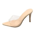 thumbnail image 4 of Clear Stiletto Heels for Women Pointed Open Toe Summer Slip on Mules Sexy Sandals Party Wedding Prom Dress Casual Shoes Khaki Size 8.5, 4 of 4