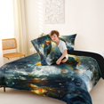 thumbnail image 4 of Castle Fairy Photoreal Wild Bass Full Size Comforter Sets 3-Piece,Sunlit Forest Pond Graphic Bedding Comforter Set,Green Amber,Black Reversible,1 Comforter and 2 Pillowcases, 4 of 6
