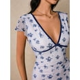 thumbnail image 4 of Elegant Blue Floral Print Midi Dress With V-Neck And Lettuce Trim Detail, 4 of 7